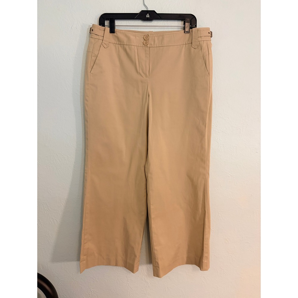 Ann Taylor Loft Trousers 14P Tan Wide Leg Side Buckle Career Professional Casual